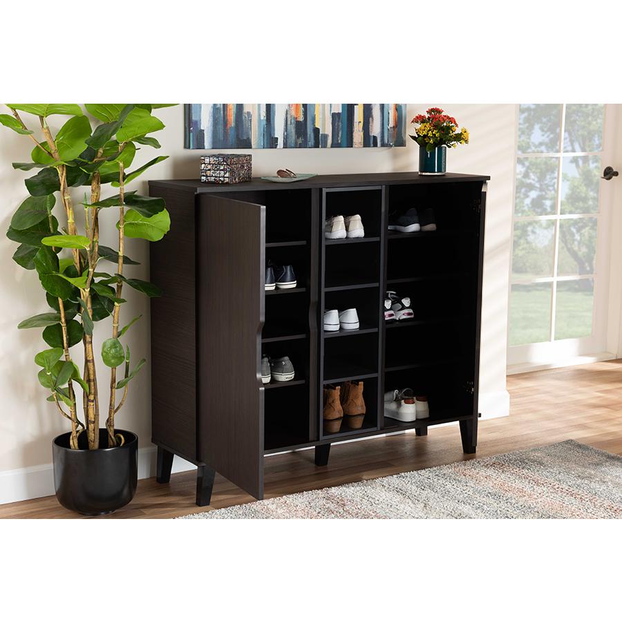 Two-Tone Dark Brown and Grey Finished Wood 2-Door Shoe Cabinet. Picture 8