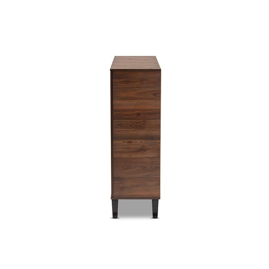 Two-Tone Walnut Brown and Grey Finished Wood 2-Door Shoe Cabinet. Picture 4