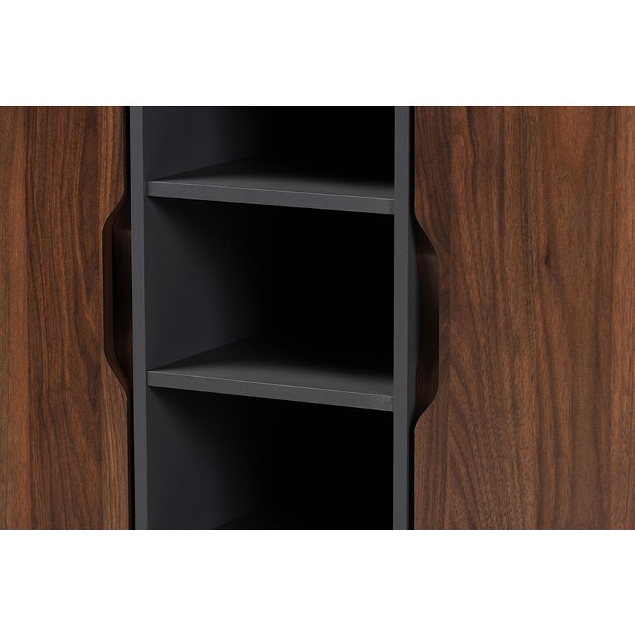 Two-Tone Walnut Brown and Grey Finished Wood 2-Door Shoe Cabinet. Picture 5
