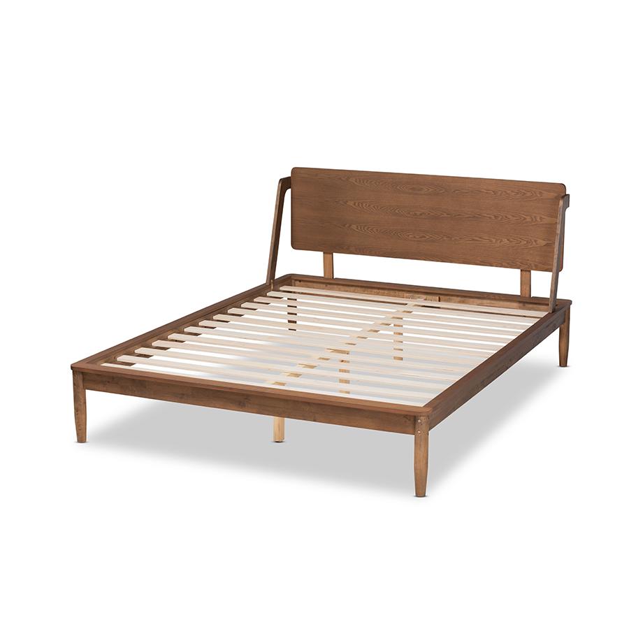 Sadler Mid-Century Modern Ash Walnut Brown Finished Wood Full Size Platform Bed. Picture 3