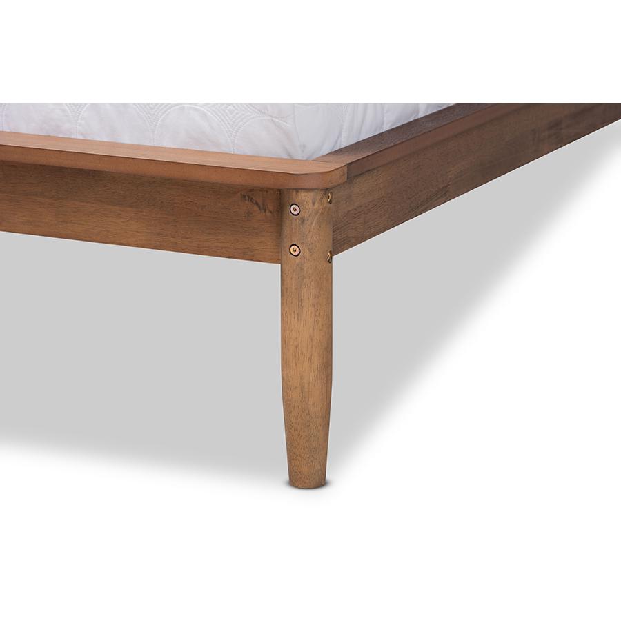 Sadler Mid-Century Modern Ash Walnut Brown Finished Wood Full Size Platform Bed. Picture 5