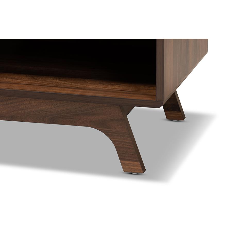 Koji Mid-Century Modern Two-Tone Grey and Walnut Finished Wood 2-Drawer TV Stand. Picture 6
