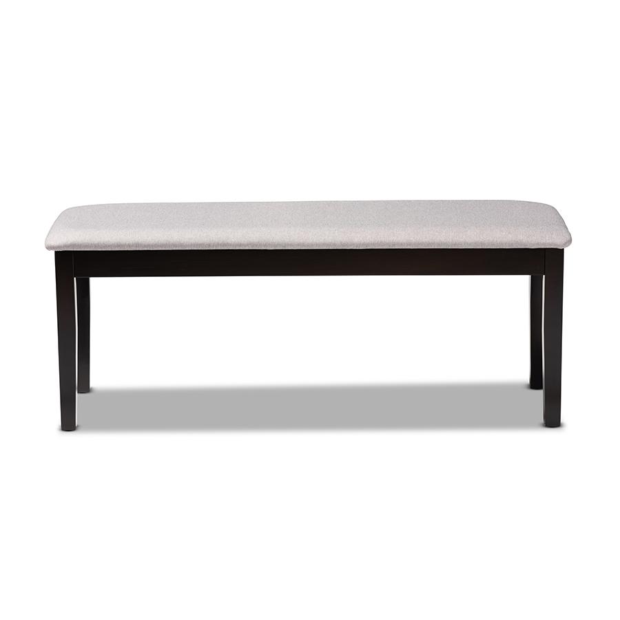 Transitional Grey Fabric Upholstered and Dark Brown Finished Wood Dining Bench. Picture 2
