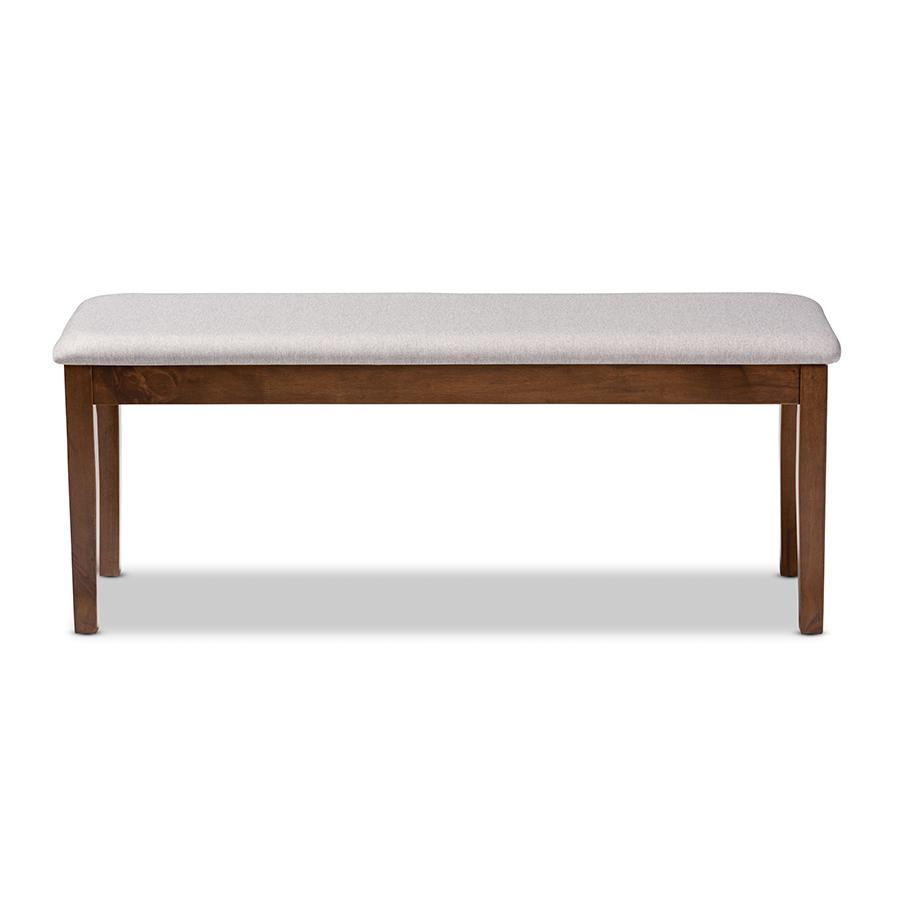 Transitional Grey Fabric Upholstered and Walnut Brown Finished Wood Dining Bench. Picture 2