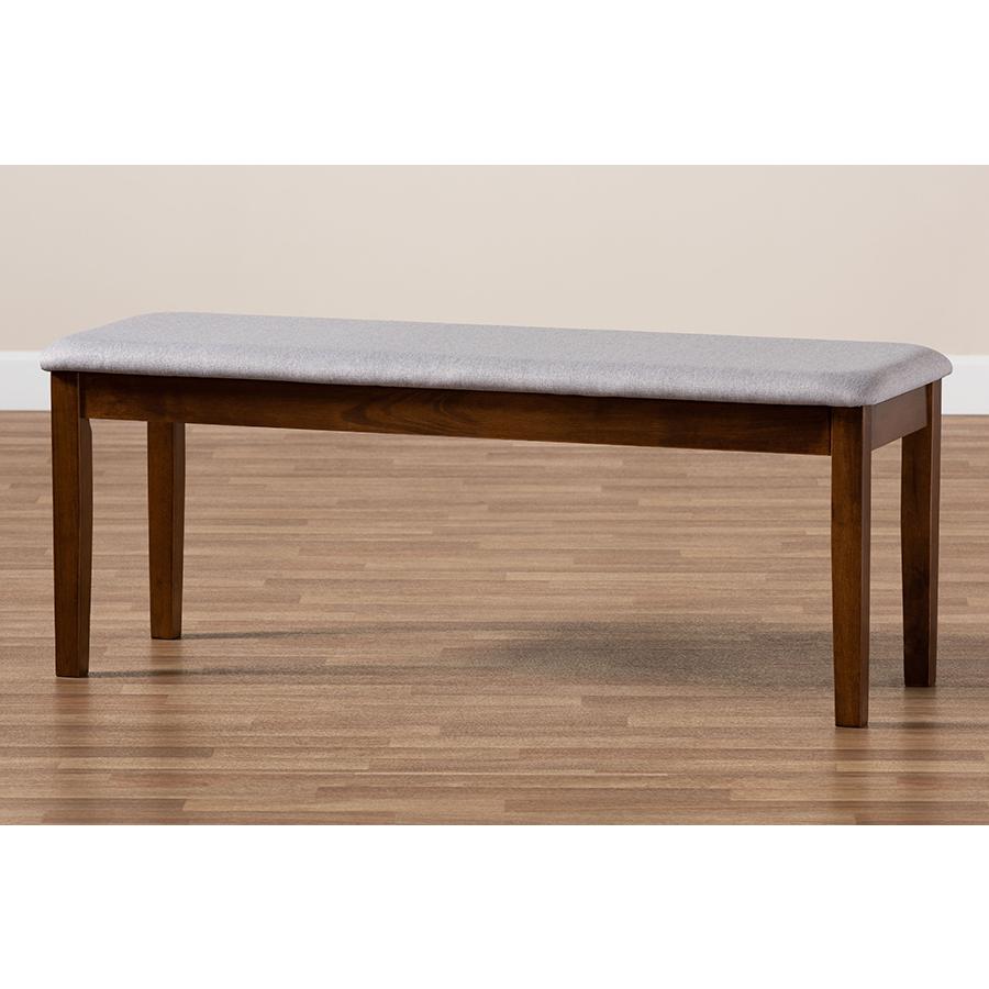 Transitional Grey Fabric Upholstered and Walnut Brown Finished Wood Dining Bench. Picture 6