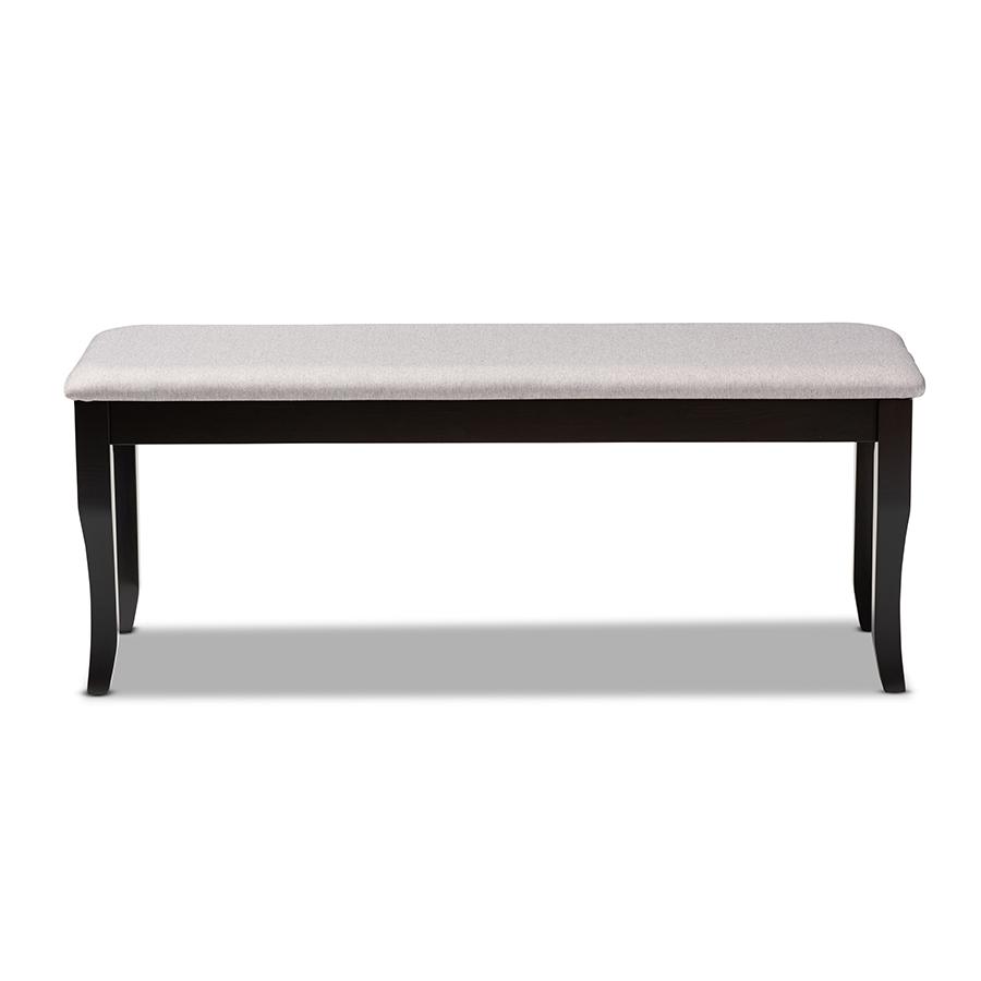 Transitional Grey Fabric Upholstered and Dark Brown Finished Wood Dining Bench. Picture 2