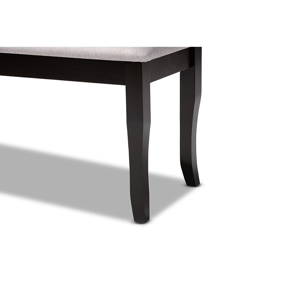 Transitional Grey Fabric Upholstered and Dark Brown Finished Wood Dining Bench. Picture 4