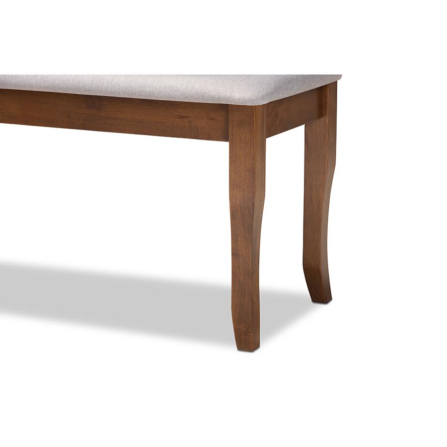 Transitional Grey Fabric Upholstered and Walnut Brown Finished Wood Dining Bench. Picture 4