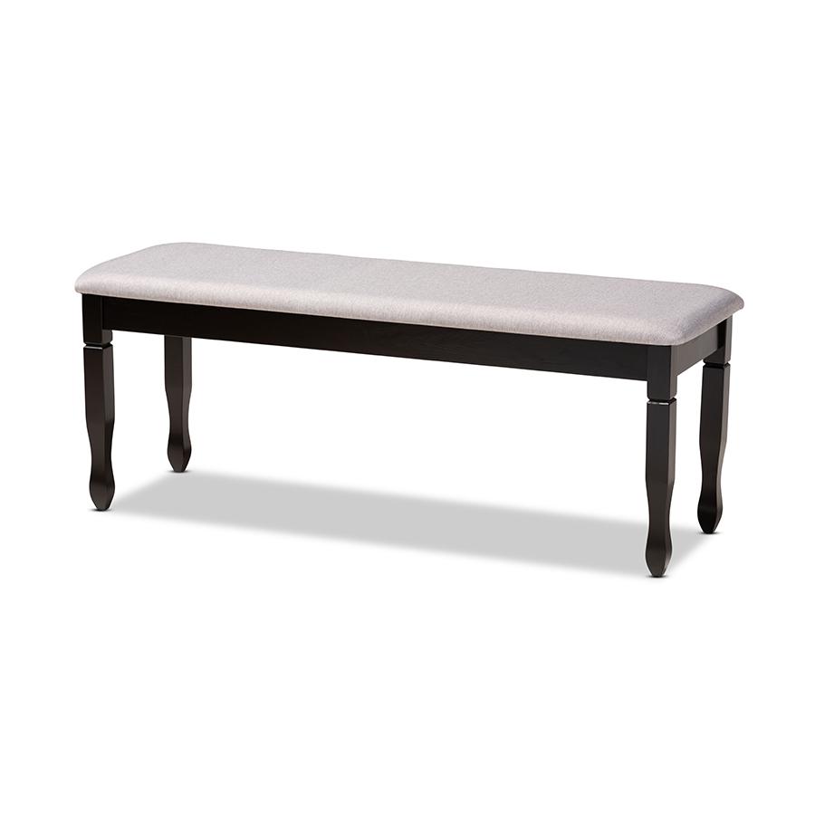 Grey Fabric Upholstered and Dark Brown Finished Wood Dining Bench. Picture 1