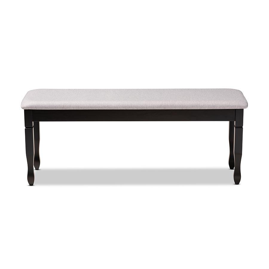 Grey Fabric Upholstered and Dark Brown Finished Wood Dining Bench. Picture 2