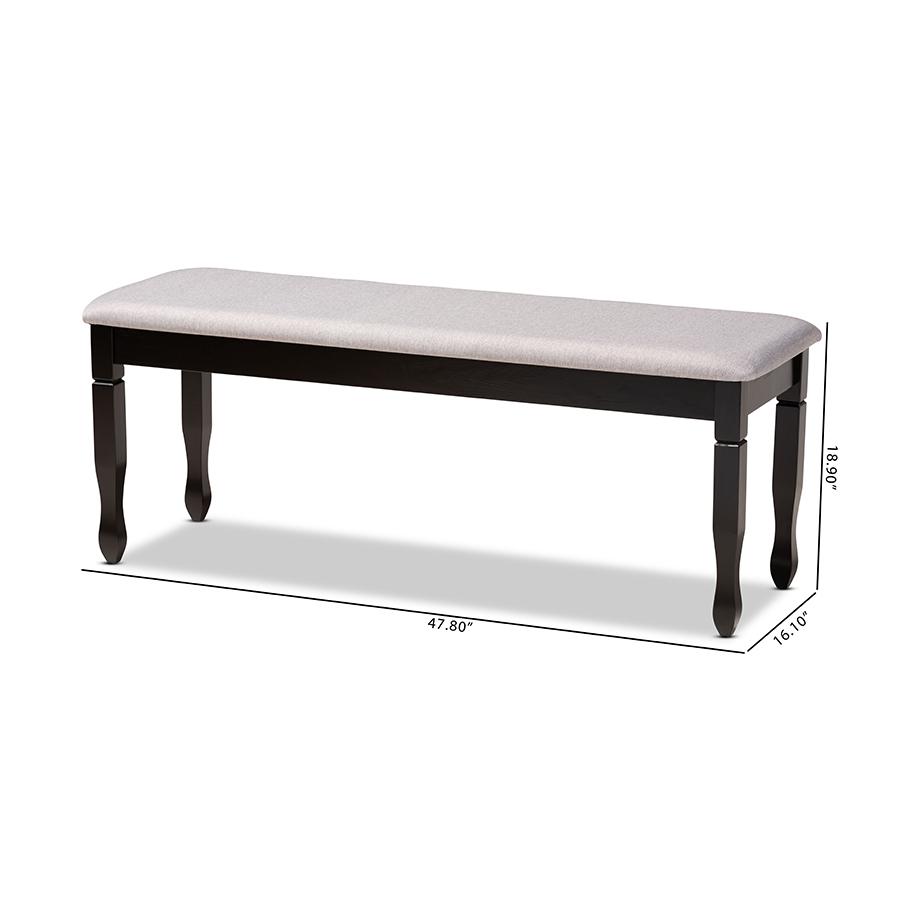 Grey Fabric Upholstered and Dark Brown Finished Wood Dining Bench. Picture 7