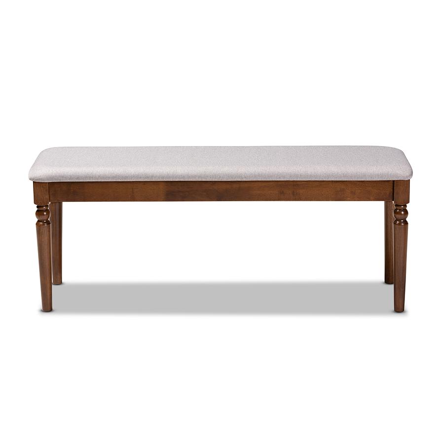 Grey Fabric Upholstered and Walnut Brown Finished Wood Dining Bench. Picture 2