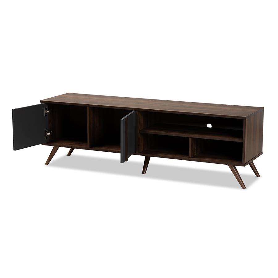 Two-Tone Grey and Walnut Finished Wood 2-Door TV Stand. Picture 2