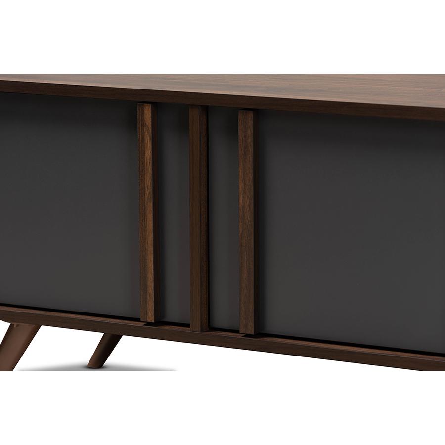 Two-Tone Grey and Walnut Finished Wood 2-Door TV Stand. Picture 5