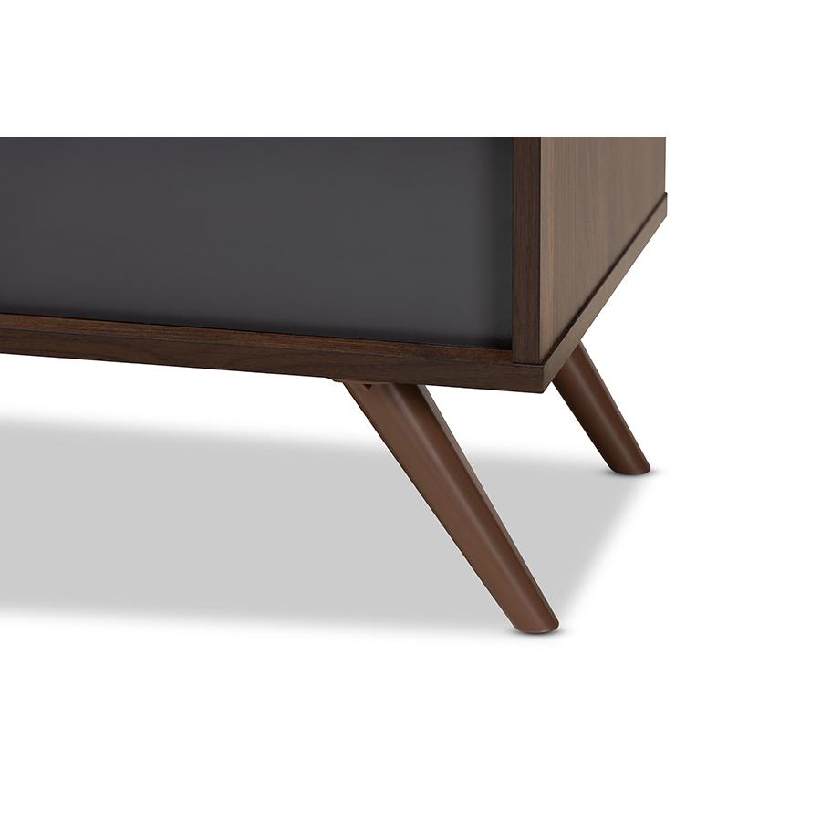Two-Tone Grey and Walnut Finished Wood TV Stand with Drop-Down Compartments. Picture 6