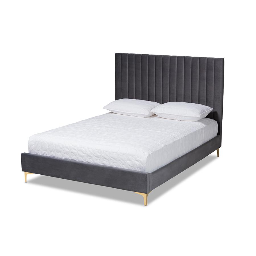 Gold Metal Queen Size Platform Bed. Picture 1