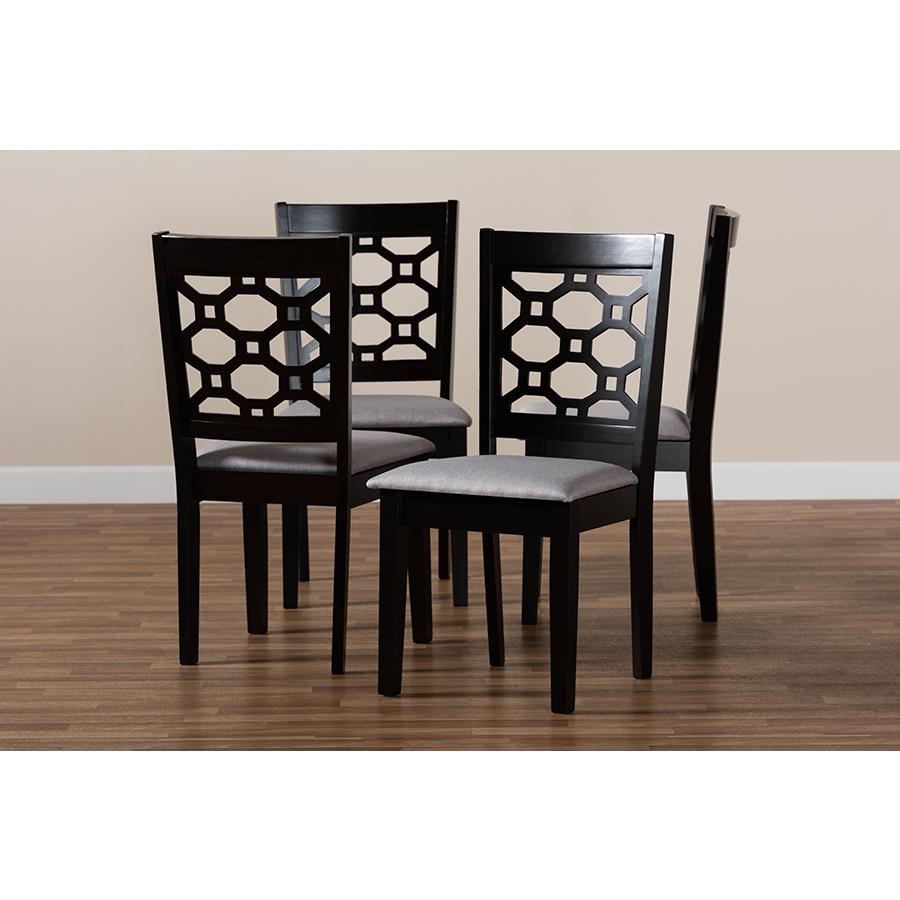 Grey Fabric Upholstered and Dark Brown Finished Wood 4-Piece Dining Chair Set. Picture 5