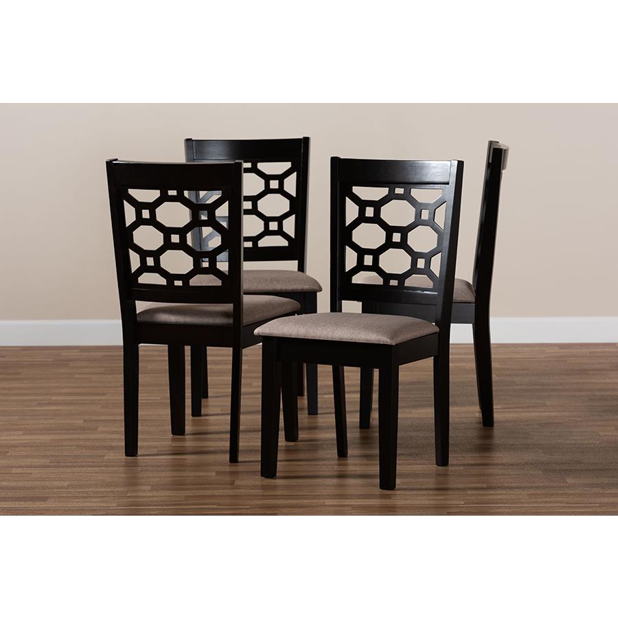Sand Fabric Upholstered and Dark Brown Finished Wood 4-Piece Dining Chair Set. Picture 5