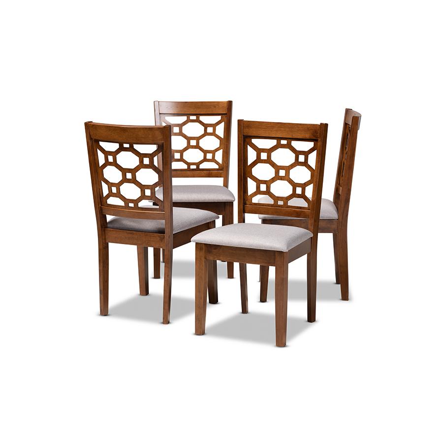 Grey Fabric Upholstered and Walnut Brown Finished Wood 4-Piece Dining Chair Set. Picture 1