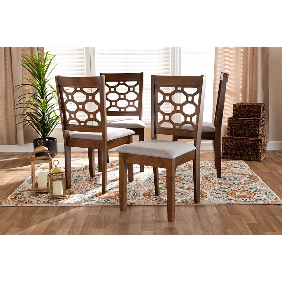 Grey Fabric Upholstered and Walnut Brown Finished Wood 4-Piece Dining Chair Set. Picture 4