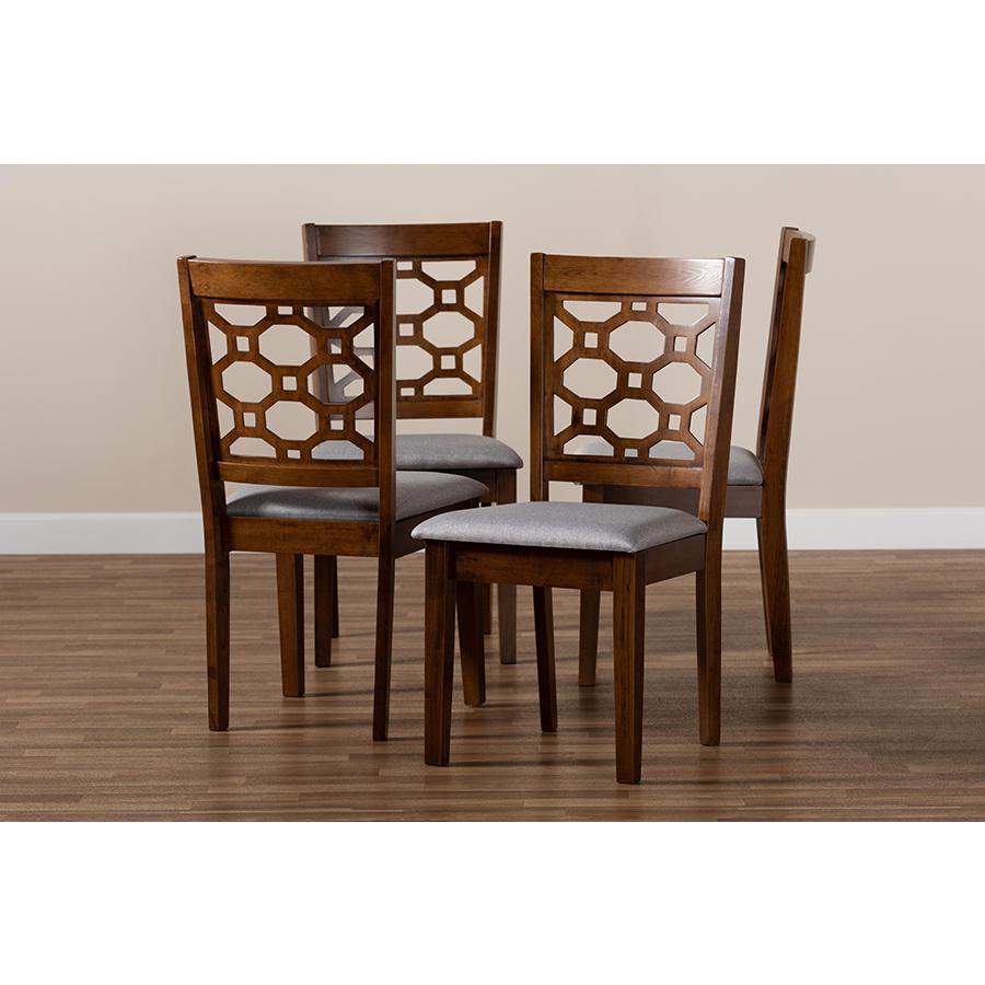 Grey Fabric Upholstered and Walnut Brown Finished Wood 4-Piece Dining Chair Set. Picture 5