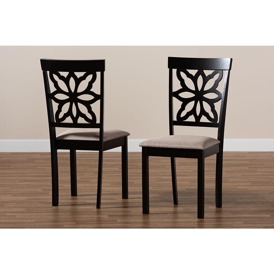 Sand Fabric Upholstered and Dark Brown Finished Wood 2-Piece Dining Chair Set. Picture 6