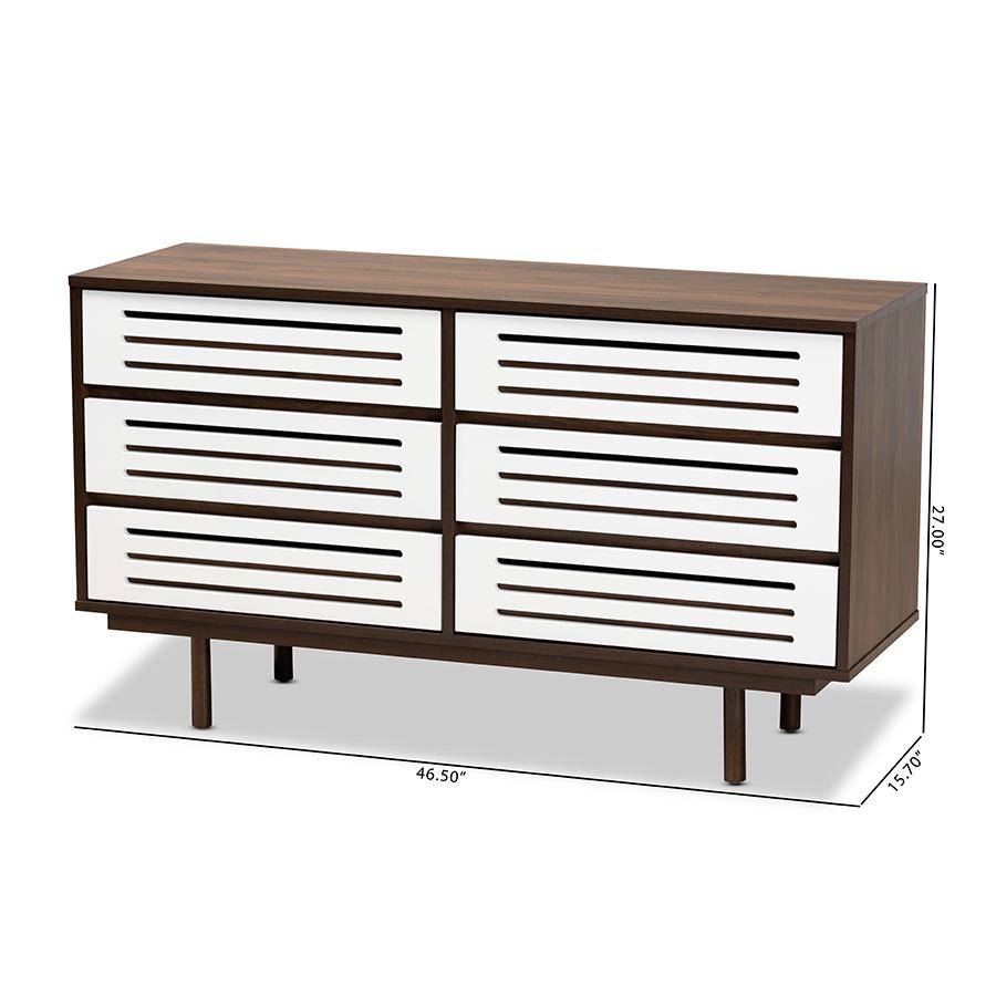 Two-Tone Walnut Brown and White Finished Wood 6-Drawer Dresser. Picture 9