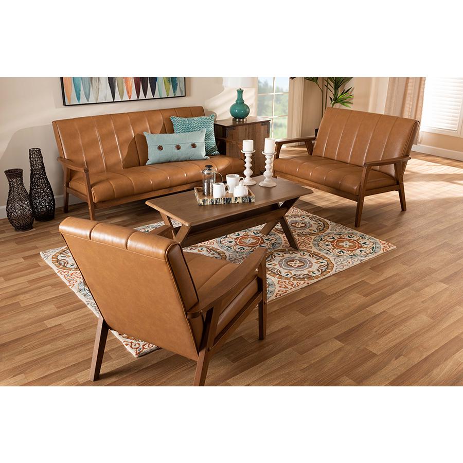 Modern Upholstered and Walnut Brown finished Wood 3-Piece Living Room Set. Picture 7
