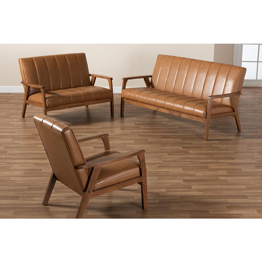 Modern Upholstered and Walnut Brown finished Wood 3-Piece Living Room Set. Picture 8