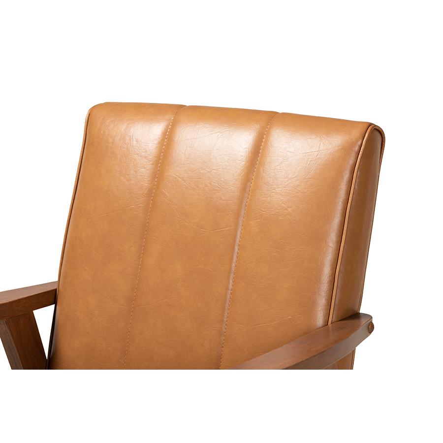 Leather Upholstered and Walnut Brown finished Wood Lounge Chair. Picture 5