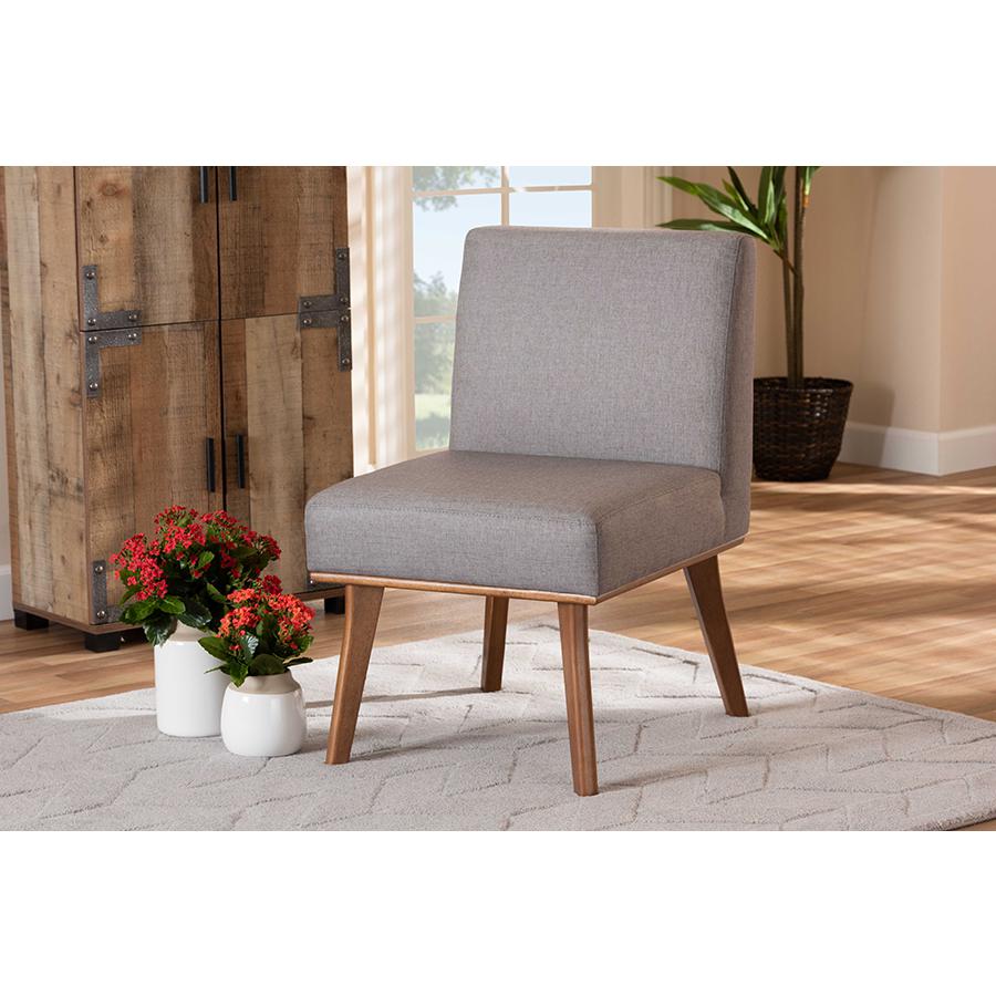 Grey Fabric Upholstered and Walnut Brown Finished Wood Dining Chair. Picture 7