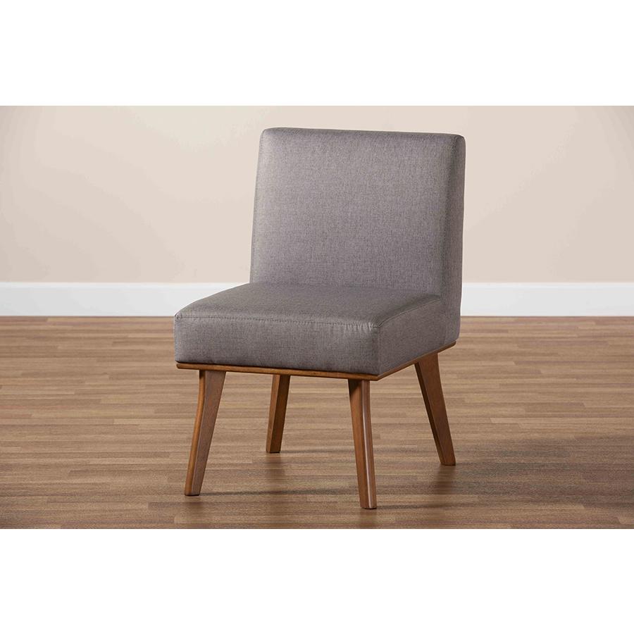 Grey Fabric Upholstered and Walnut Brown Finished Wood Dining Chair. Picture 8