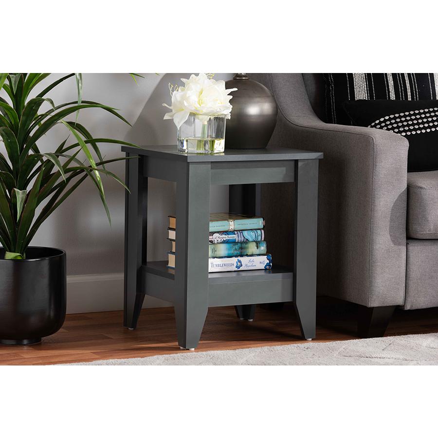 Audra Modern and Contemporary Grey Finished Wood Living Room End Table. Picture 5