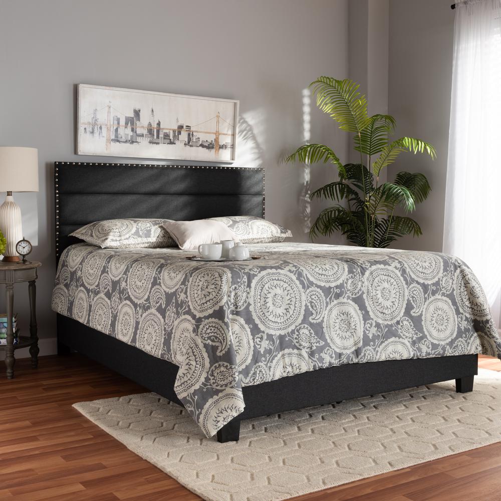 Baxton Studio Ansa Modern and Contemporary Dark Grey Fabric Upholstered King Size Bed. Picture 12