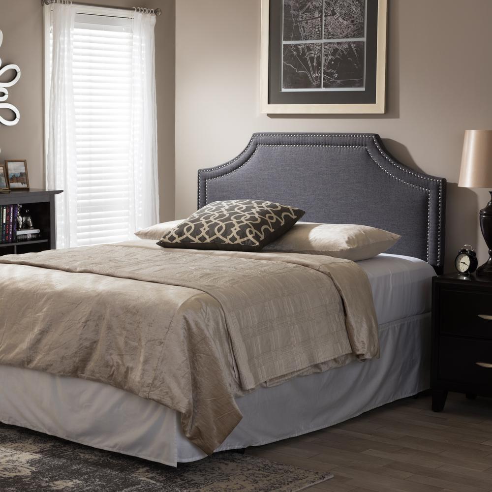 Avignon Modern and Contemporary Dark Grey Fabric Upholstered King Size Headboard. Picture 8