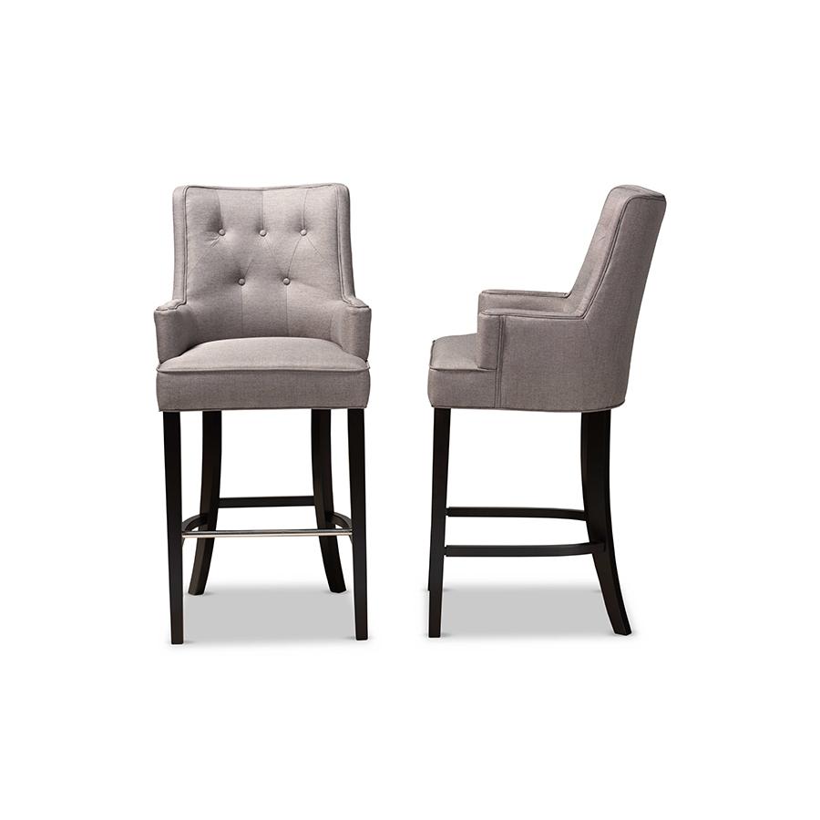 Aldon Modern and Contemporary Grey Fabric Upholstered and Dark Brown Finished Wood 2-Piece Bar Stool Set. Picture 3