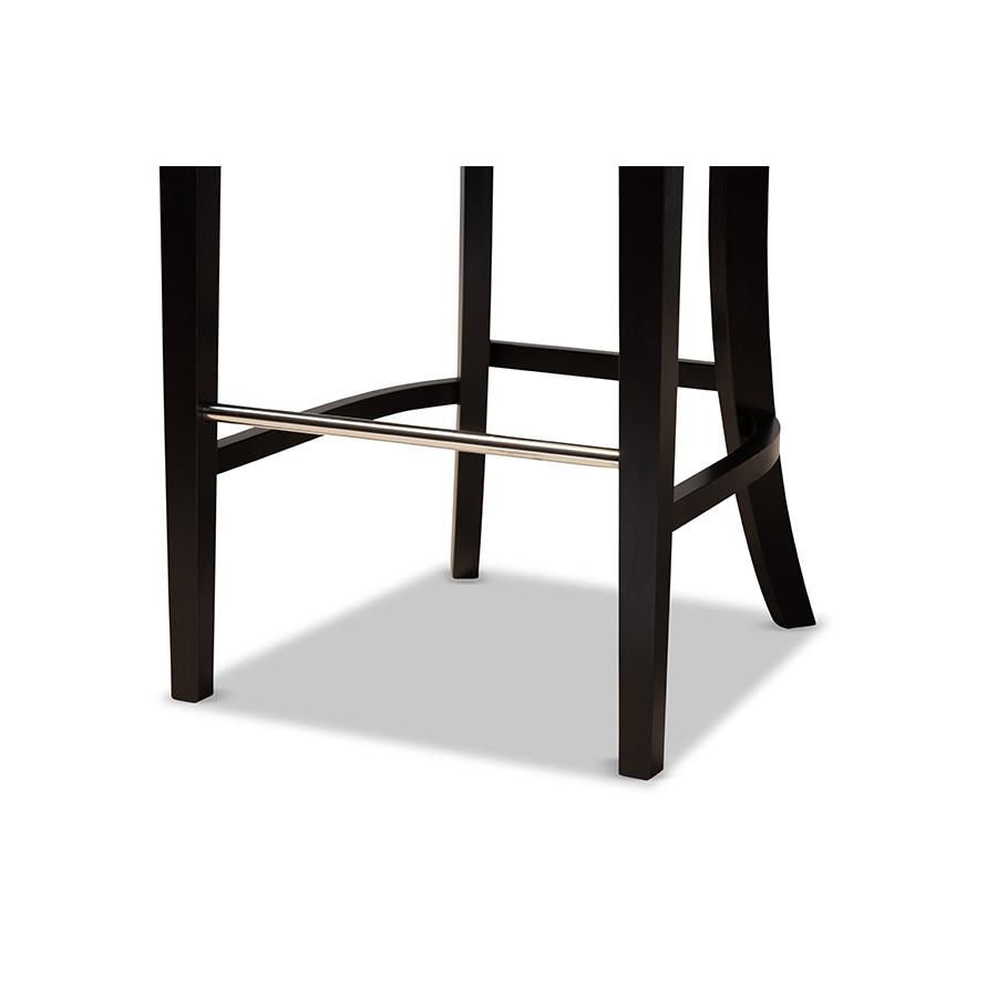 Aldon Modern and Contemporary Grey Fabric Upholstered and Dark Brown Finished Wood 2-Piece Bar Stool Set. Picture 5