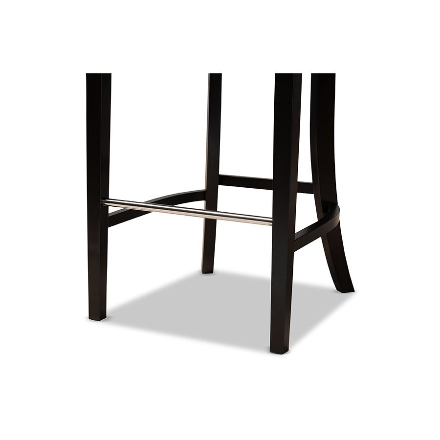 Chloe Modern and Contemporary Dark Grey Velvet Upholstered and Dark Brown Finished Wood 2-Piece Bar Stool Set. Picture 5