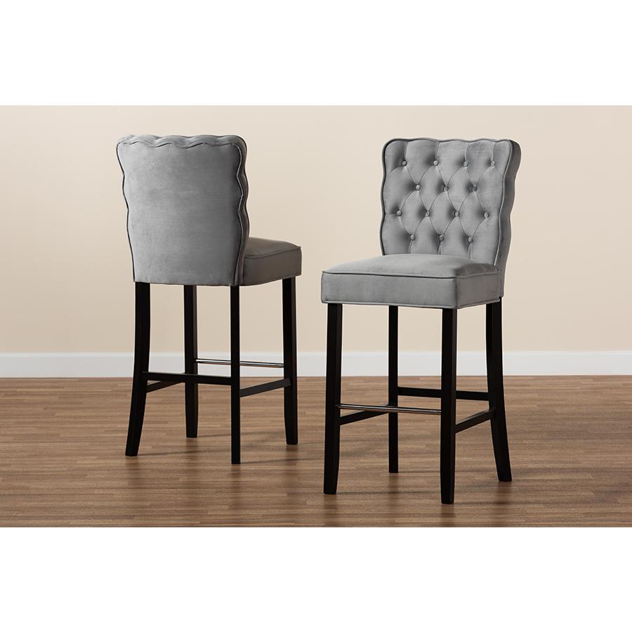 Dark Brown Finished Wood 2-Piece Bar Stool Set. Picture 7