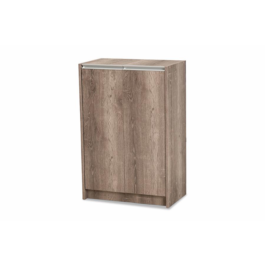 Langston Modern and Contemporary Weathered Oak Finished Wood 2-Door Shoe Cabinet. Picture 1