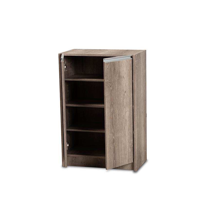 Langston Modern and Contemporary Weathered Oak Finished Wood 2-Door Shoe Cabinet. Picture 2