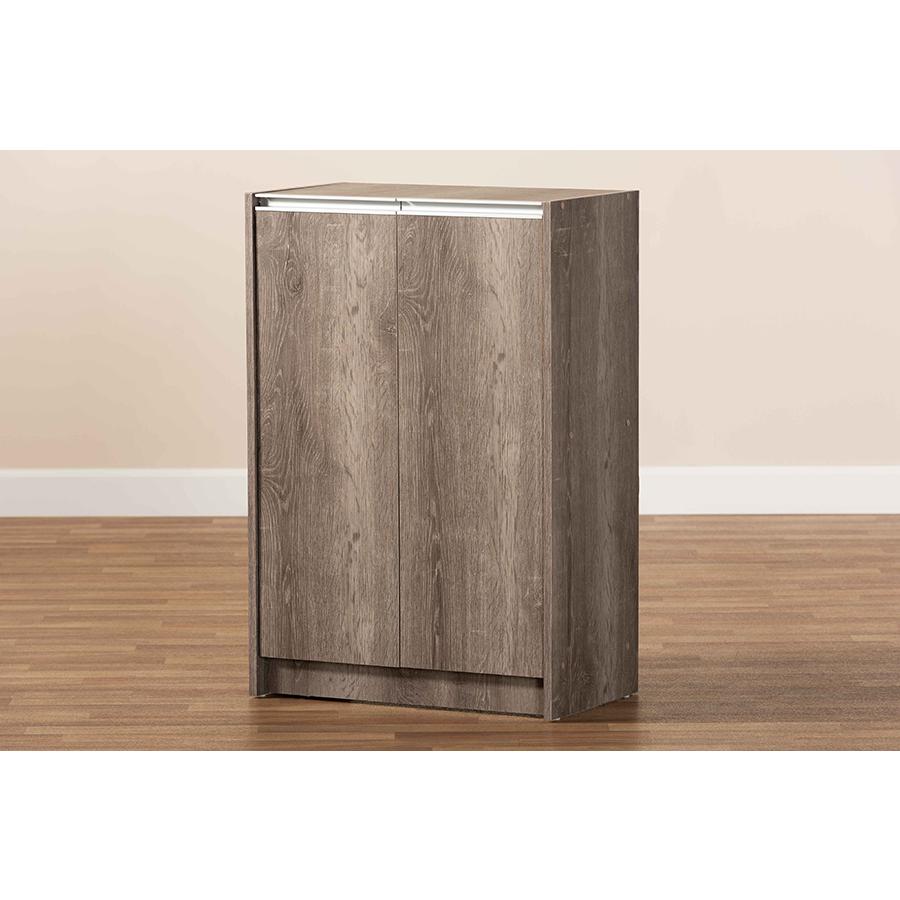 Langston Modern and Contemporary Weathered Oak Finished Wood 2-Door Shoe Cabinet. Picture 8