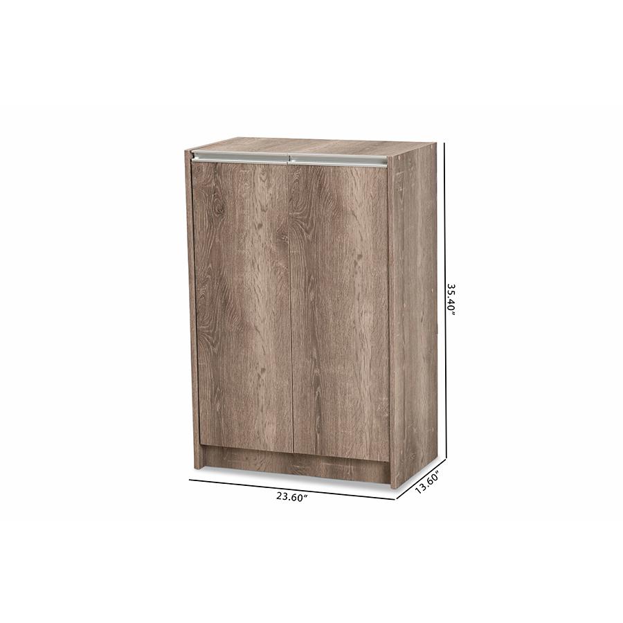Langston Modern and Contemporary Weathered Oak Finished Wood 2-Door Shoe Cabinet. Picture 9