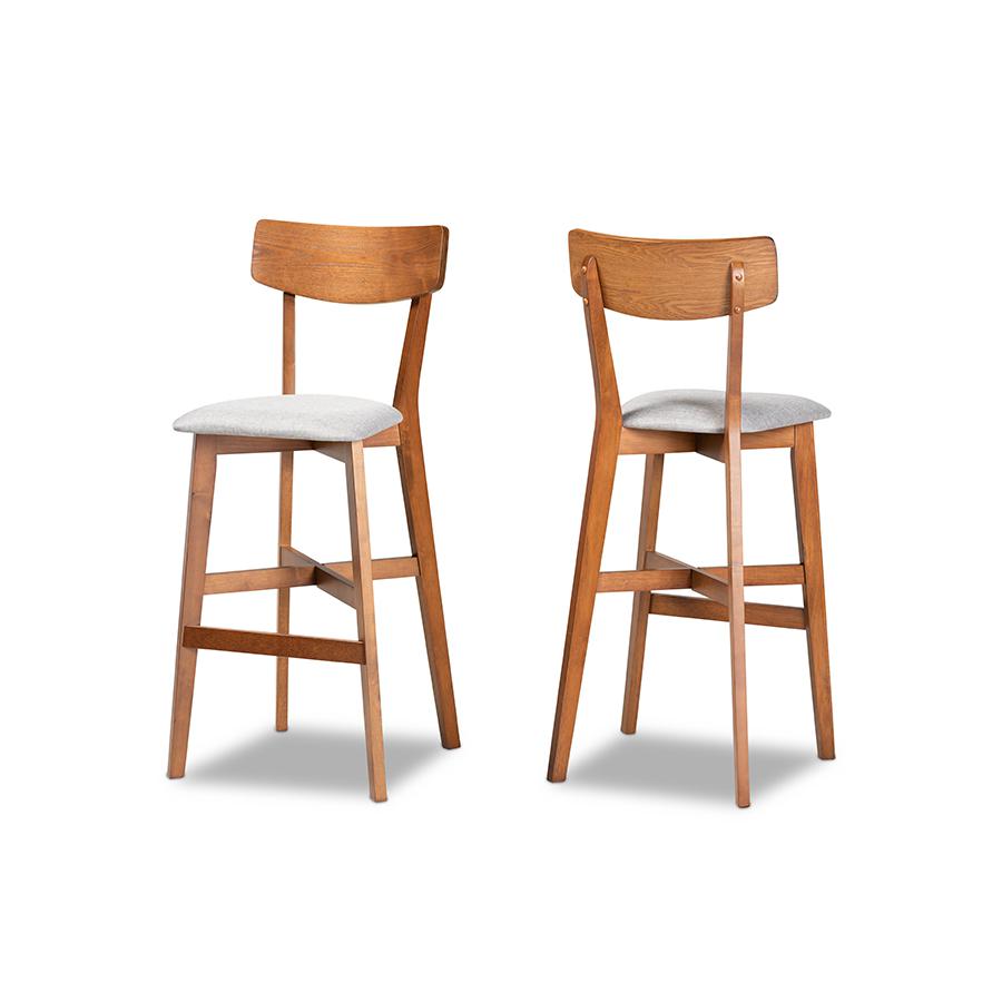 Baxton Studio Cameron Modern and Contemporary Transitional Grey Fabric Upholstered and Walnut Brown Finished Wood 2-Piece Bar Stool Set. Picture 2