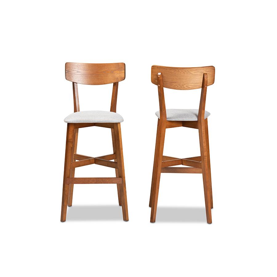 Baxton Studio Cameron Modern and Contemporary Transitional Grey Fabric Upholstered and Walnut Brown Finished Wood 2-Piece Bar Stool Set. Picture 1