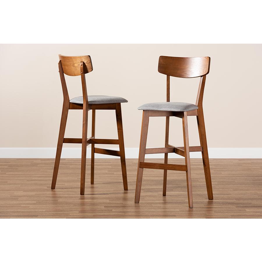 Walnut Brown Finished Wood 2-Piece Bar Stool Set. Picture 7