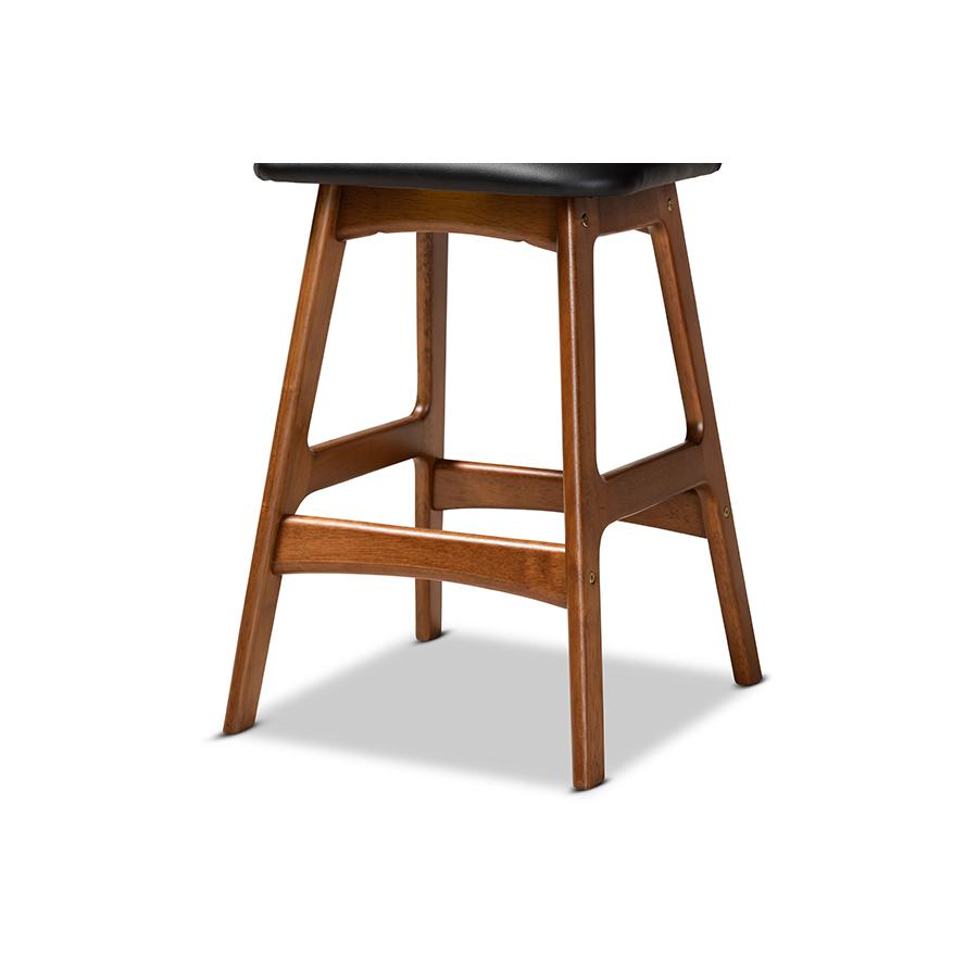 Leather Upholstered and Walnut Brown Finished Wood 2-Piece Counter Stool Set. Picture 5