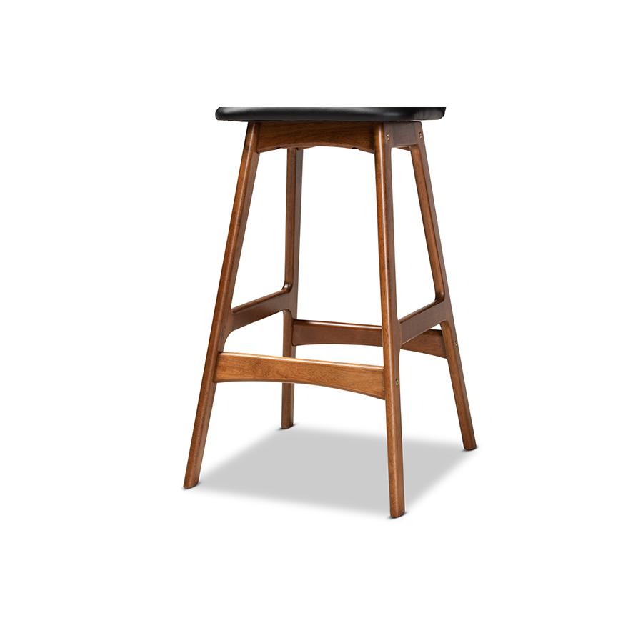 Leather Upholstered and Walnut Brown Finished Wood 2-Piece Bar Stool Set. Picture 5