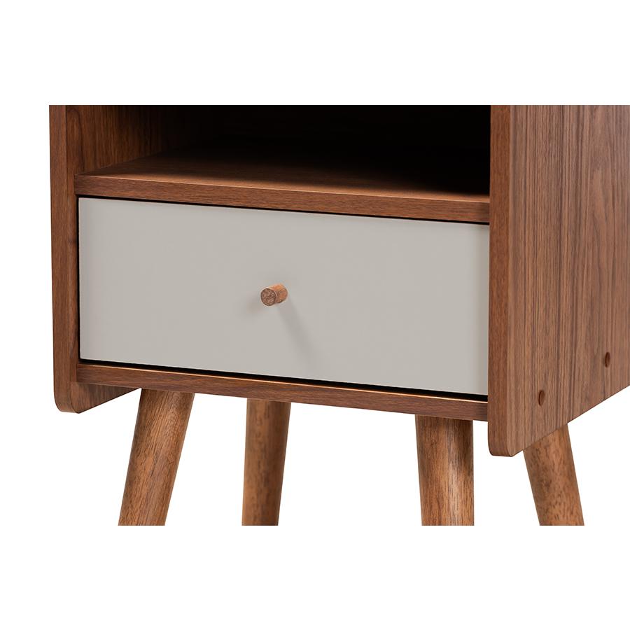 Two-Tone Grey and Walnut Brown Finished Wood 1-Drawer Nightstand. Picture 5