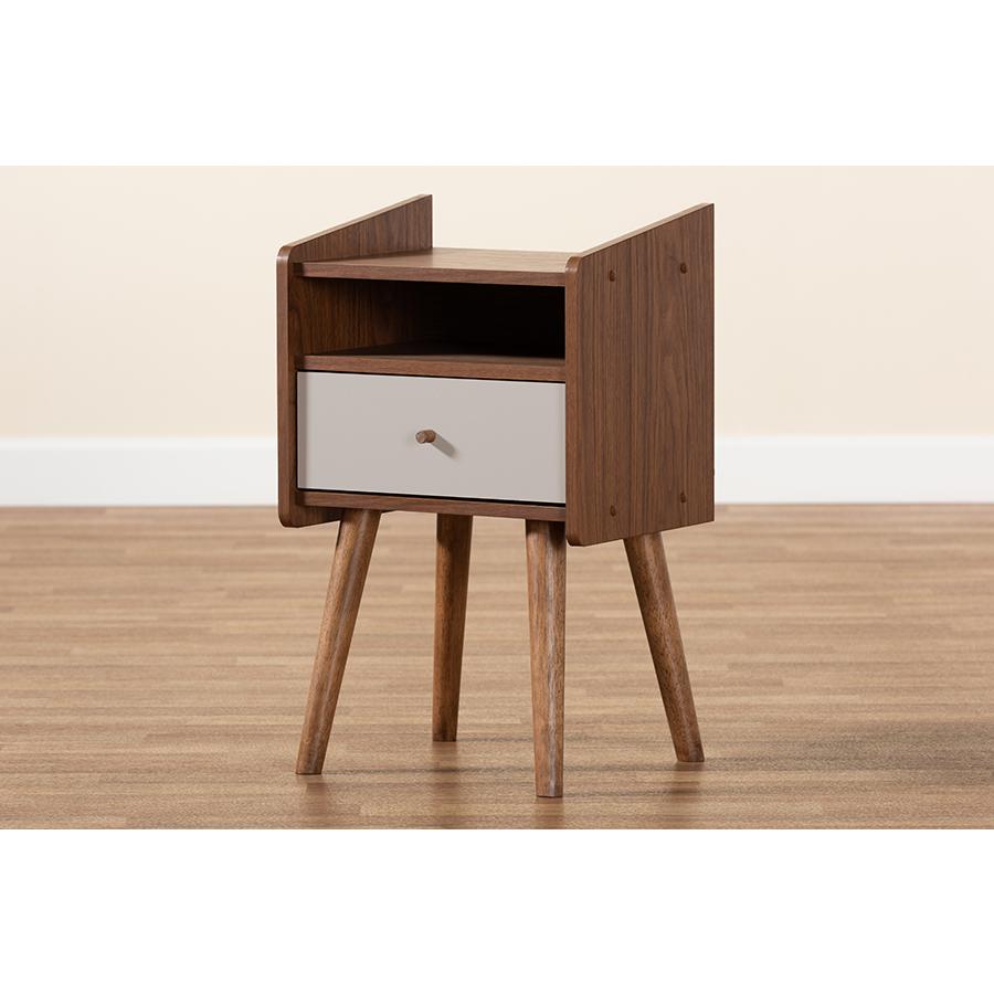 Two-Tone Grey and Walnut Brown Finished Wood 1-Drawer Nightstand. Picture 8